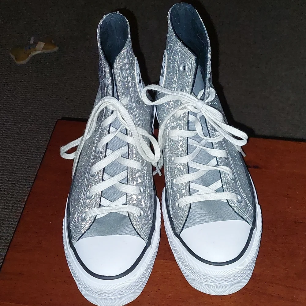 No trades/Likenew womens sparkle animal print Wedge Converse Hightop gym shoes - Picture 2 of 6